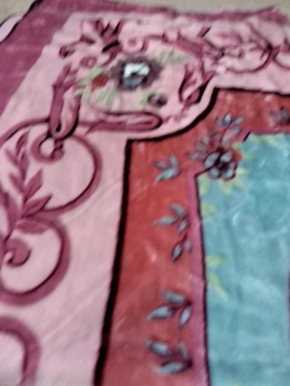 Floral Plush Throw Blanket in Pink and Teal